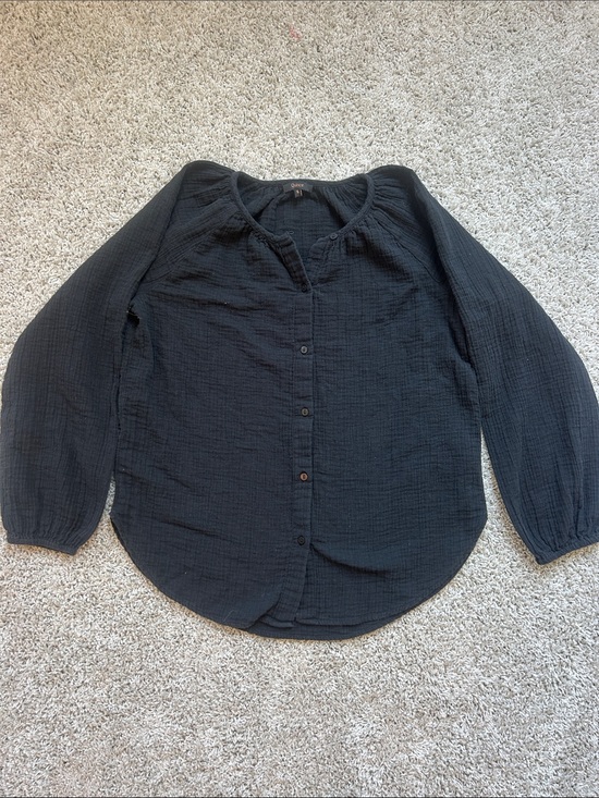 Quince Tops - Quince Black Button-Front Gauze Blouse 100% Cotton